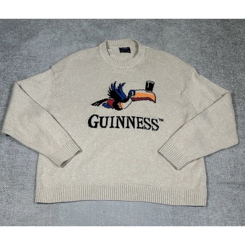 Abercrombie & Fitch Sweater Mens XL Tan Guiness Toucan Jumper Crew Neck